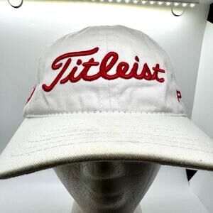 Titleist Strapback Adjustable Golf Hat - White with Red Lettering